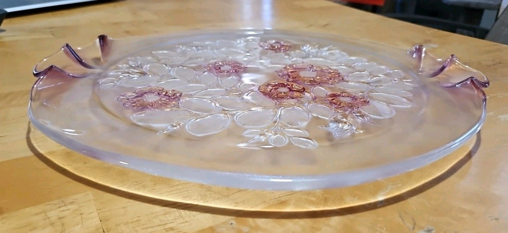 Mikasa Rosella 14" Cake Plate Floral Pattern Pink Roses With Frosted Leaves