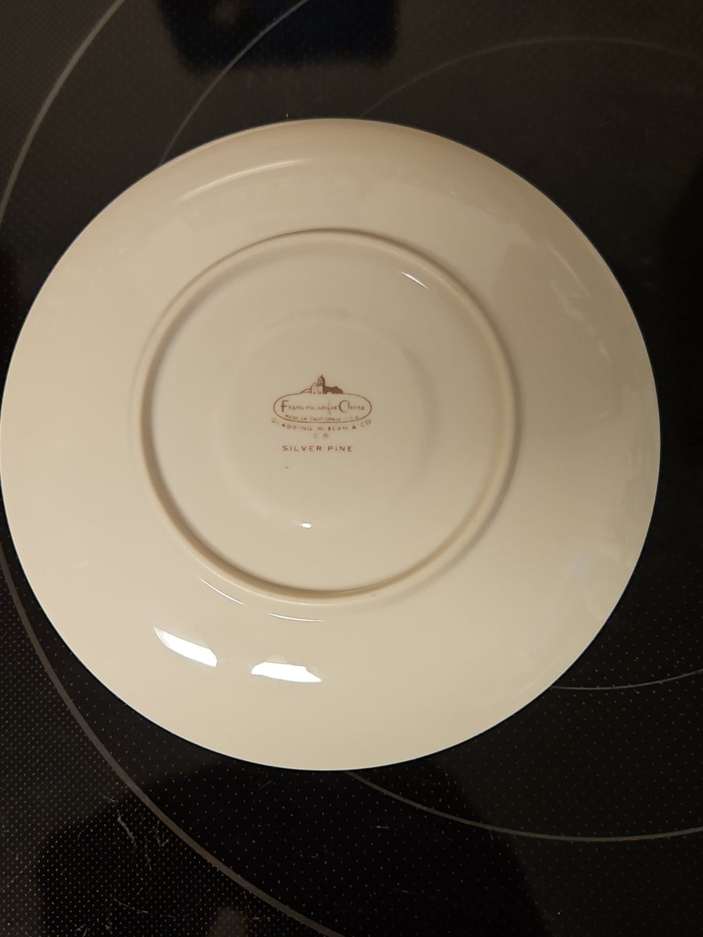 Vintage MCM Franciscan Fine China Silver Pine Saucer Atomic Pine 6"