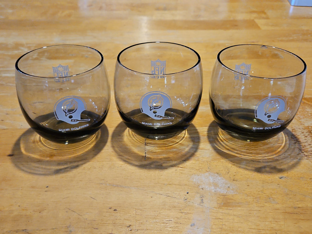 Set Of 6 NFL Miami Dolphins Rolly Polly Rocks Glasses Smoke Color 3.5" X 3"