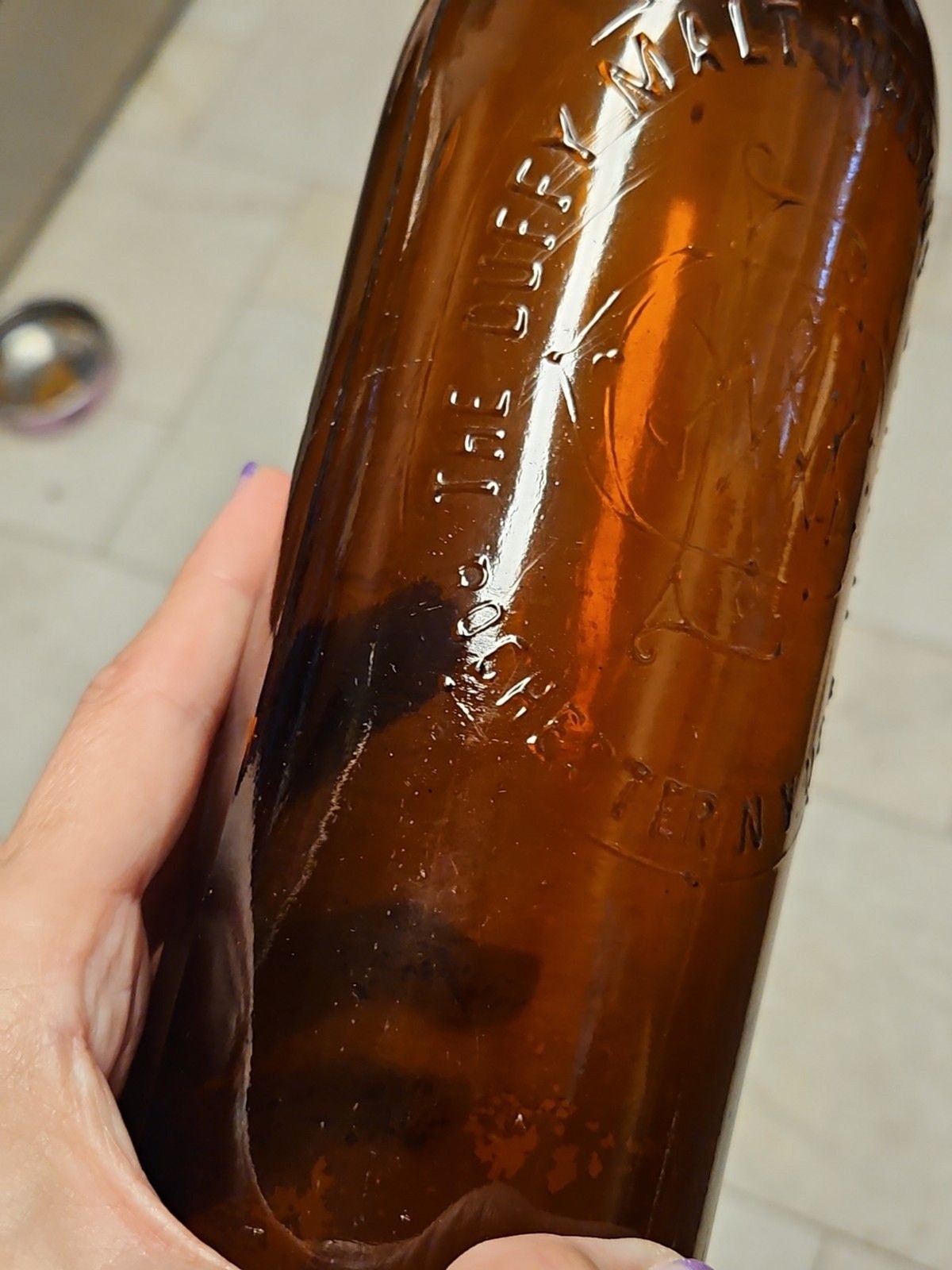 Vintage 1890s Duffy Malt Whiskey Bottle Brown Amber Hand Blown