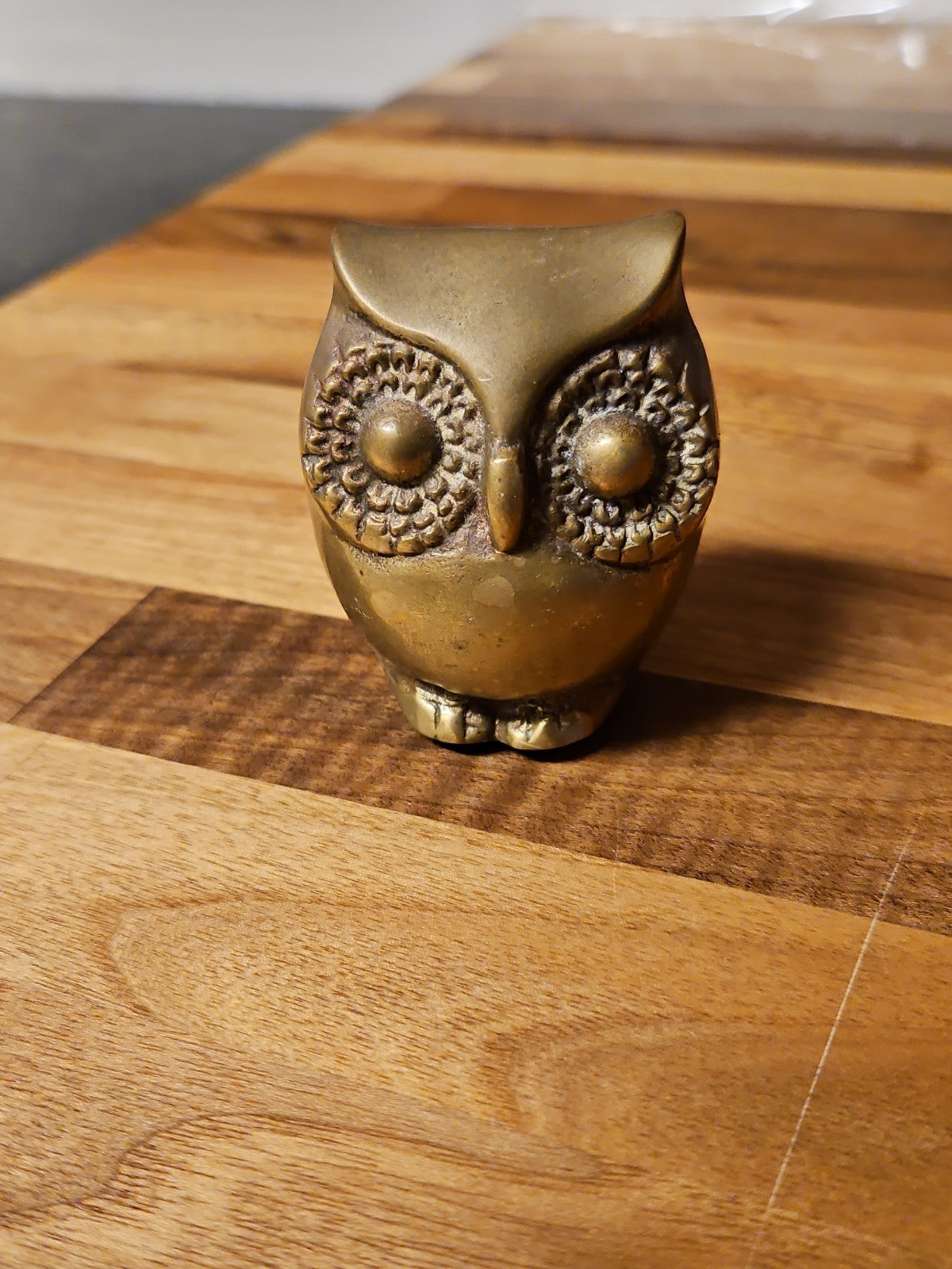 Vintage MCM Small Brass Owl Figurine Paperweight 2.5"