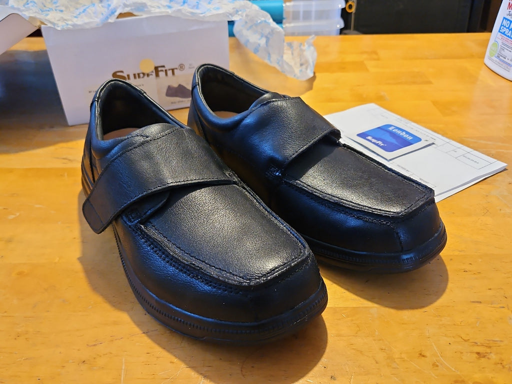 SureFit London Hook & Loop Moc Toe Shoes Soft Leather Black Men’s 12W EUC
