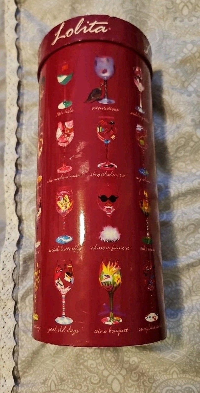 Lolita Hand Painted "Queen" 15oz Stem Wine Glass With Original Box
