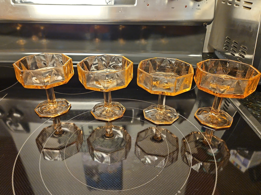 Set of 8 Vintage McKee "Tricia" Pink Depression Glass Art Deco Octagon Coupes