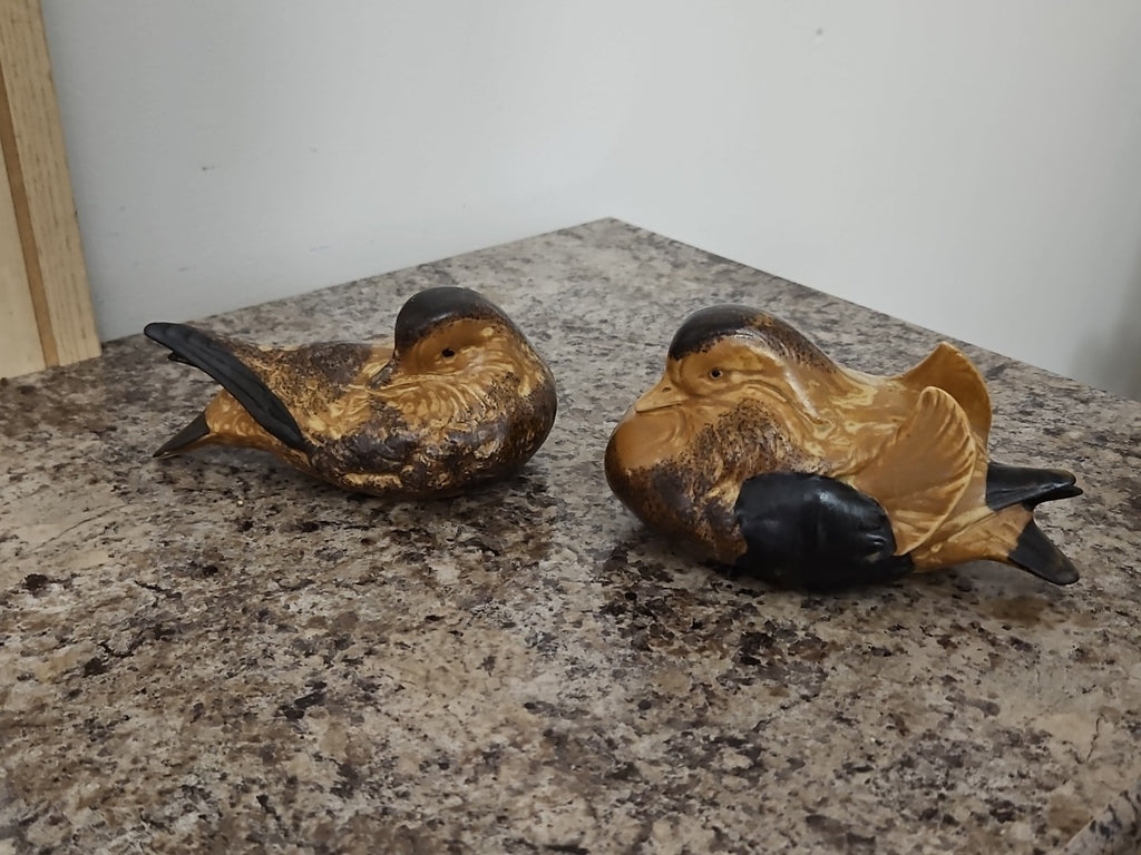 Vintage Andrea by Sadek Brown Black Sitting Doves Birds Ducks Figurines Lot Of 2