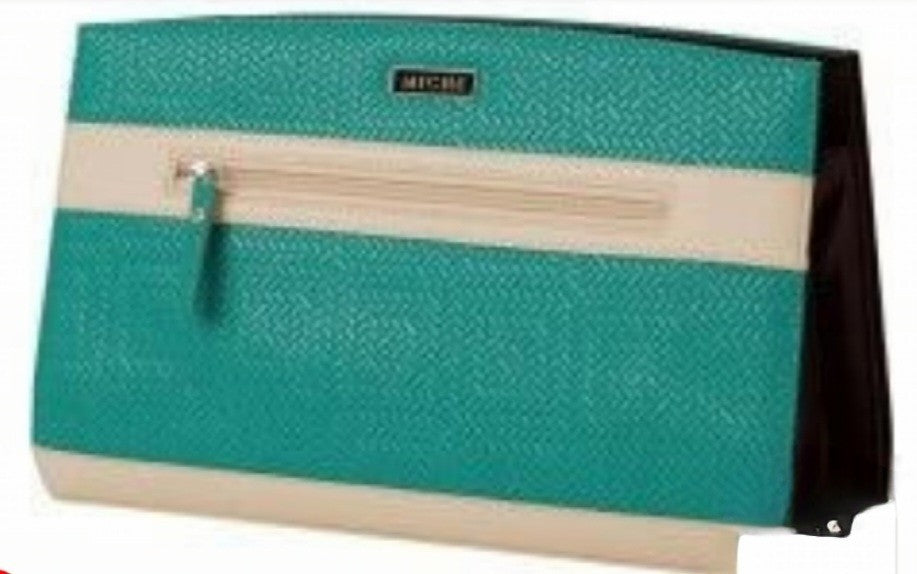 New In Package Miche Retired Lila Classic Purse Shell Teal & White Faux Leather