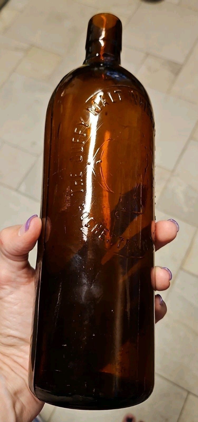 Vintage 1890s Duffy Malt Whiskey Bottle Brown Amber Hand Blown