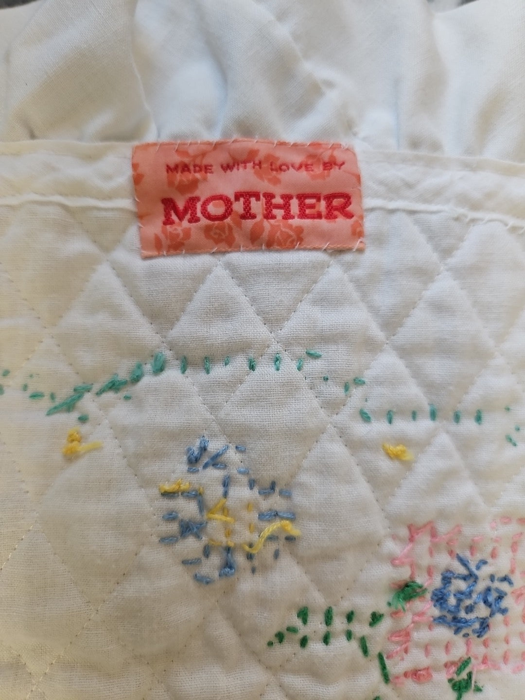 Handmade Baby Blanket Embroidered Cross Stitch Bunnies Ruffled Edge 42" X 33"
