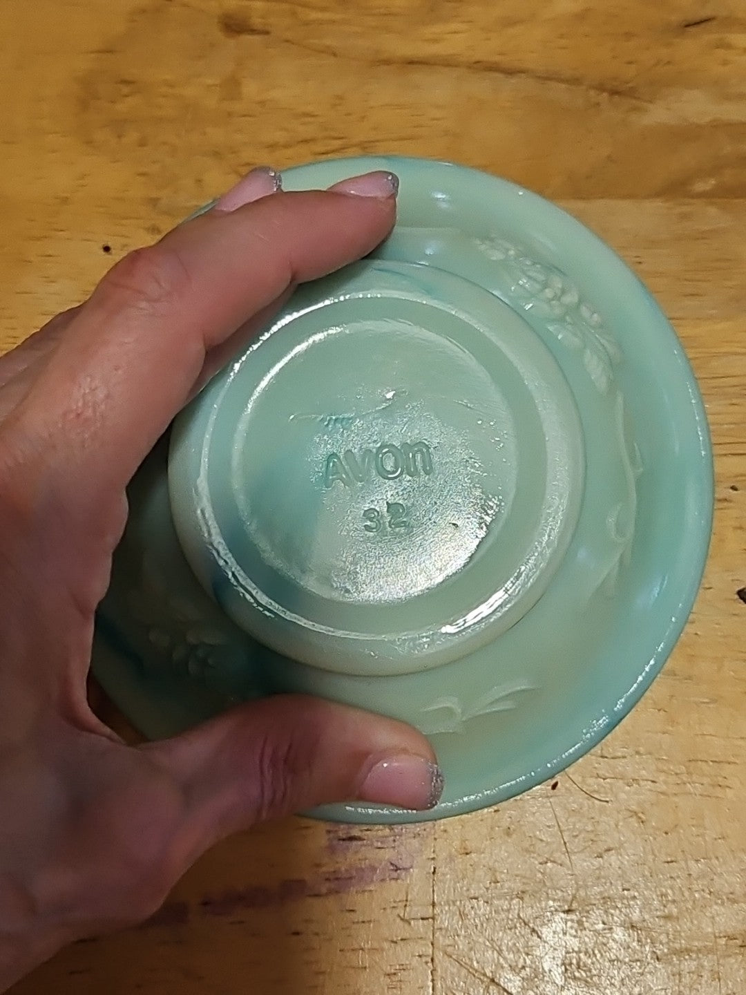 Vintage Avon Moonwind Oil Green Swirl Milk Glass Pitcher With Stopper and Basin