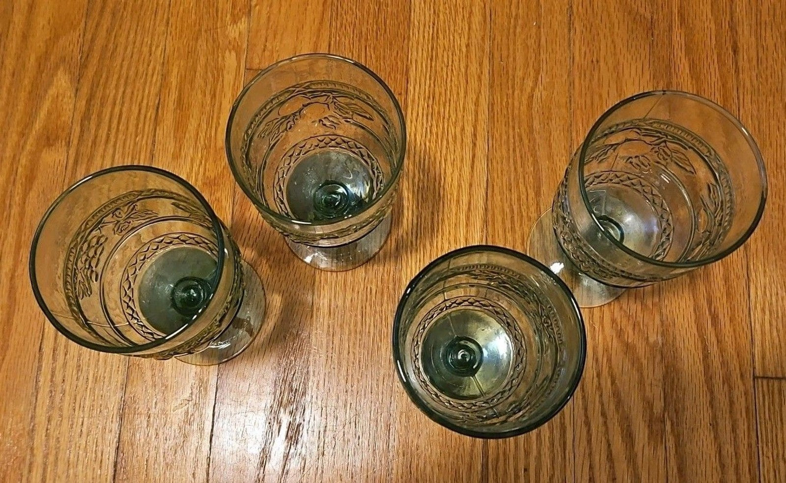 Vintage Mikasa 1960 Embossed Fruit Light Green Glasses Set of Four (4) READ