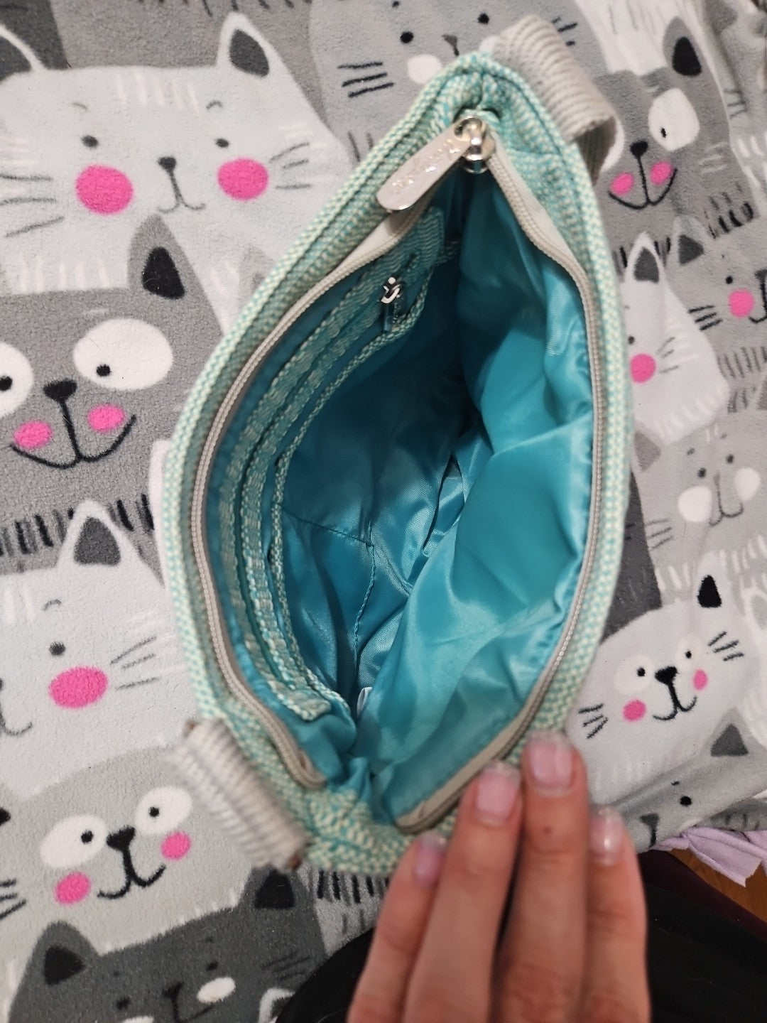 Thirty-One Organizing Shoulder Bag Crossbody Bag Turquoise Cross Weave