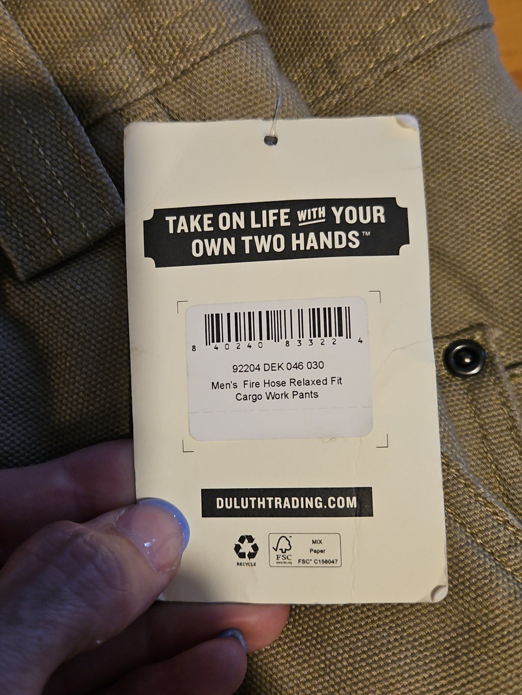 NWT Duluth Trading Co Mens Fire Hose Relaxed Fit Cargo Work Pants 46×30 Khaki