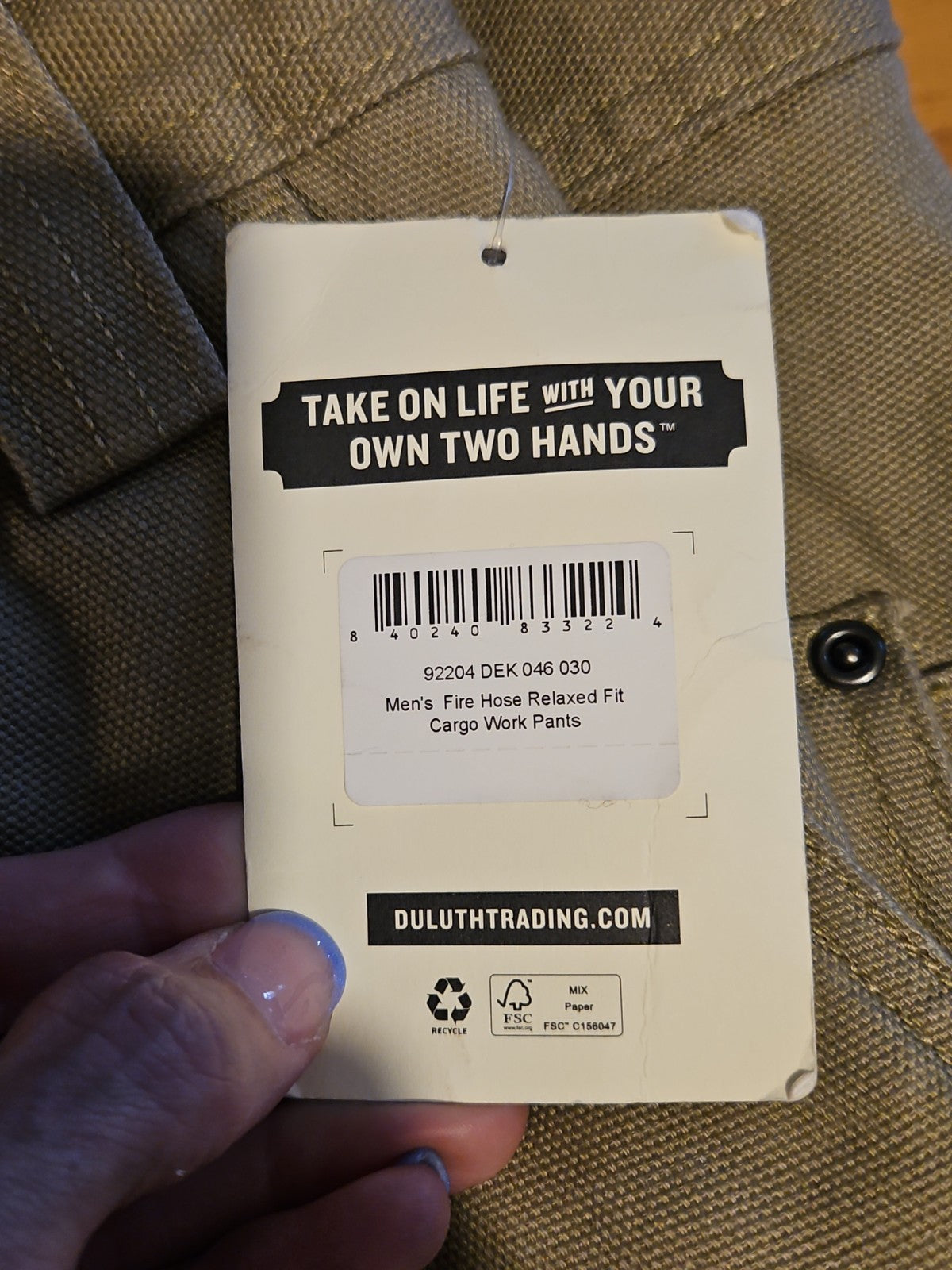 NWT Duluth Trading Co Mens Fire Hose Relaxed Fit Cargo Work Pants 46×30 Khaki