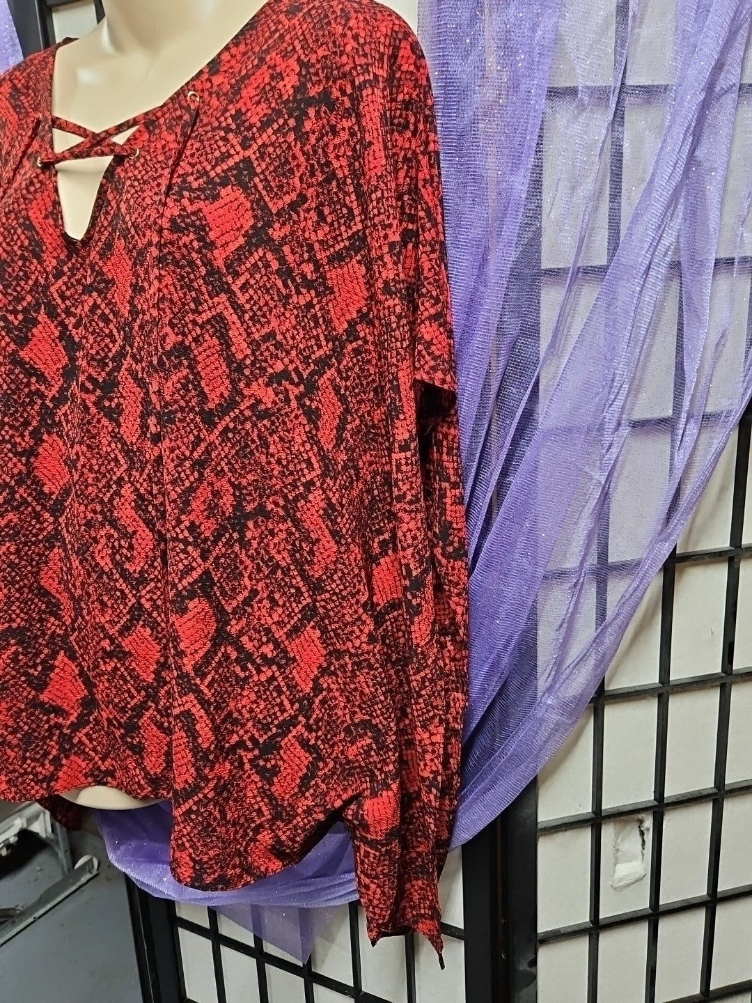MICHAEL MICHAEL KORS Size L / XL Poncho Top Red Snake Print Lace Up Detail