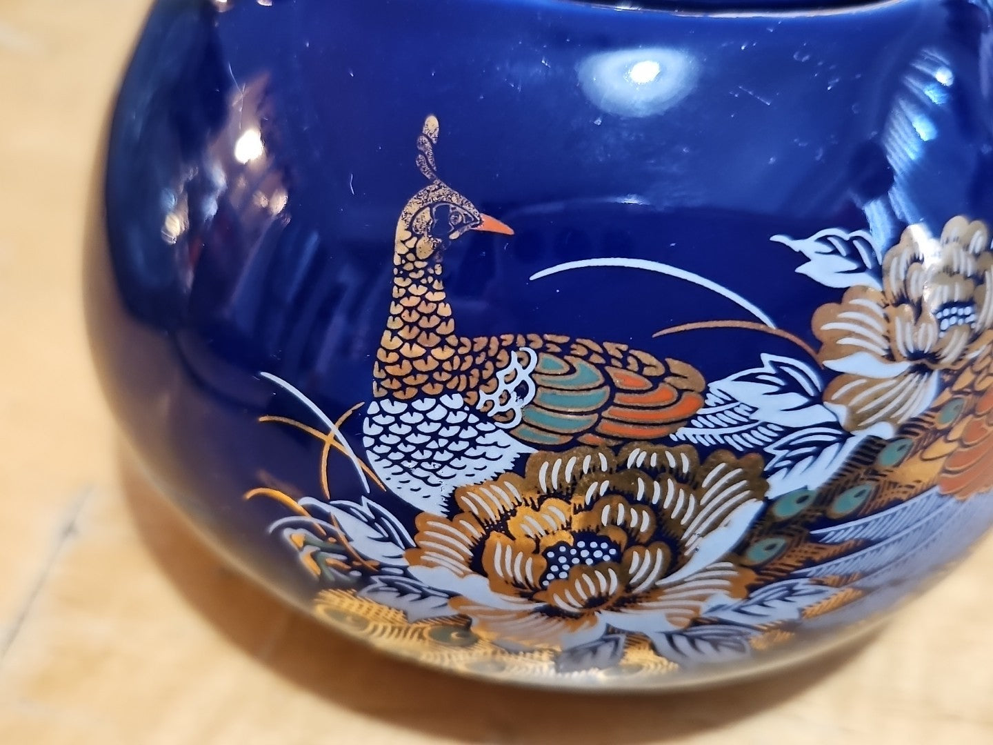 Vintage Japanese Cobalt Blue Tea Set With Gold Peacock Design - Teapot W/ 4 Cups