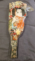 NIP Vintage Geisha Japanese Hagoita Wooden Badminton Paddle READ