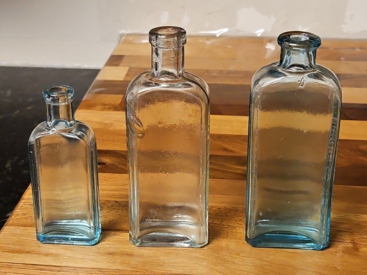 Set Of 3 Sec Gen 1900's Antique Three In One 3 in 1 Oil Co Blown Glass Bottles