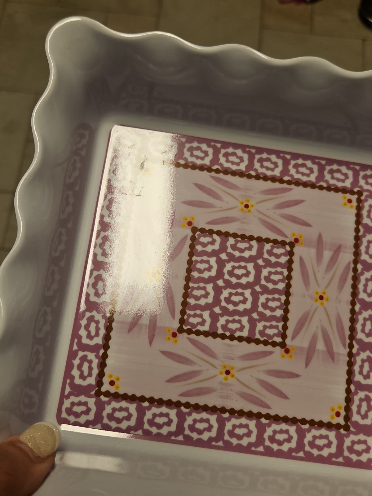 Set of 2 Temptations By Tara Old World Lilac Melamine Square Ruffled Dishes