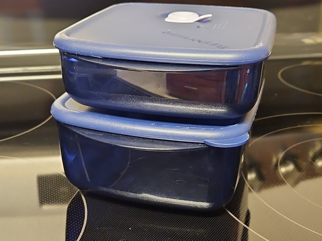 Set of 2 Tupperware Vent N Serve Medium Shallow / Medium Container Indigo Blue