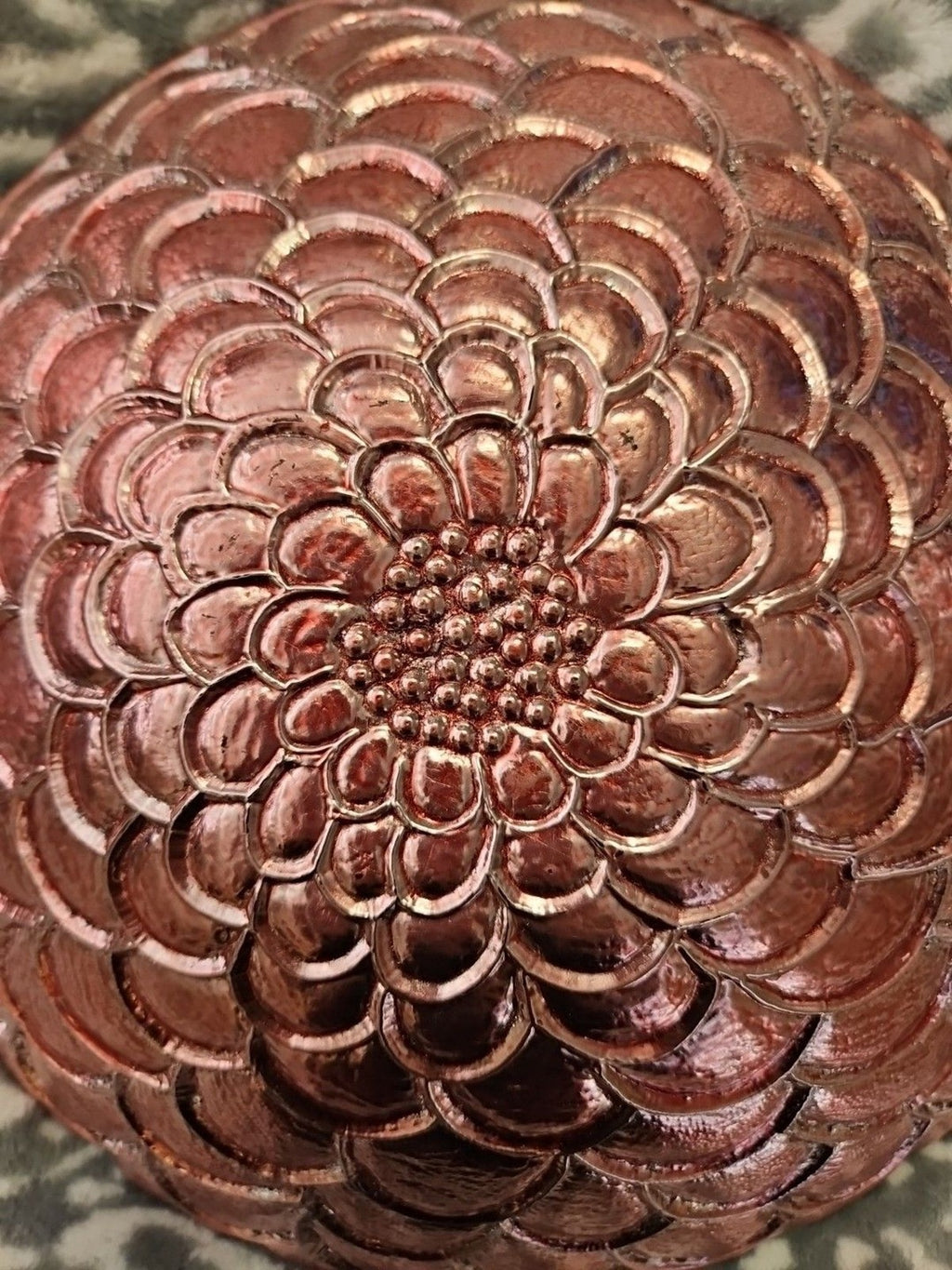 Metallic Pink Floral Design Art Glass Bowl Serving Dish Centerpiece 11.5" x 11.5"