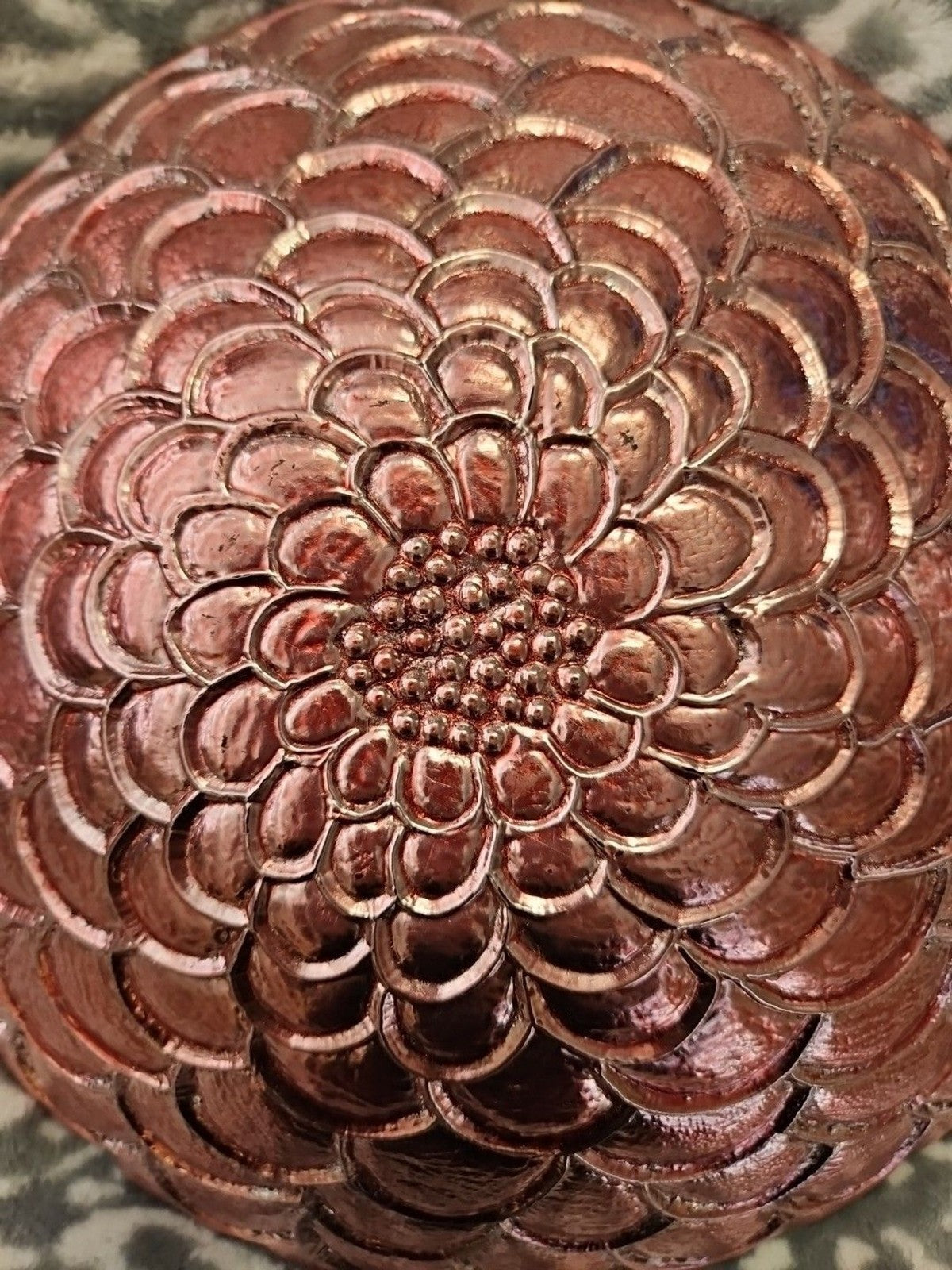 Metallic Pink Floral Design Art Glass Bowl Serving Dish Centerpiece 11.5" x 11.5"
