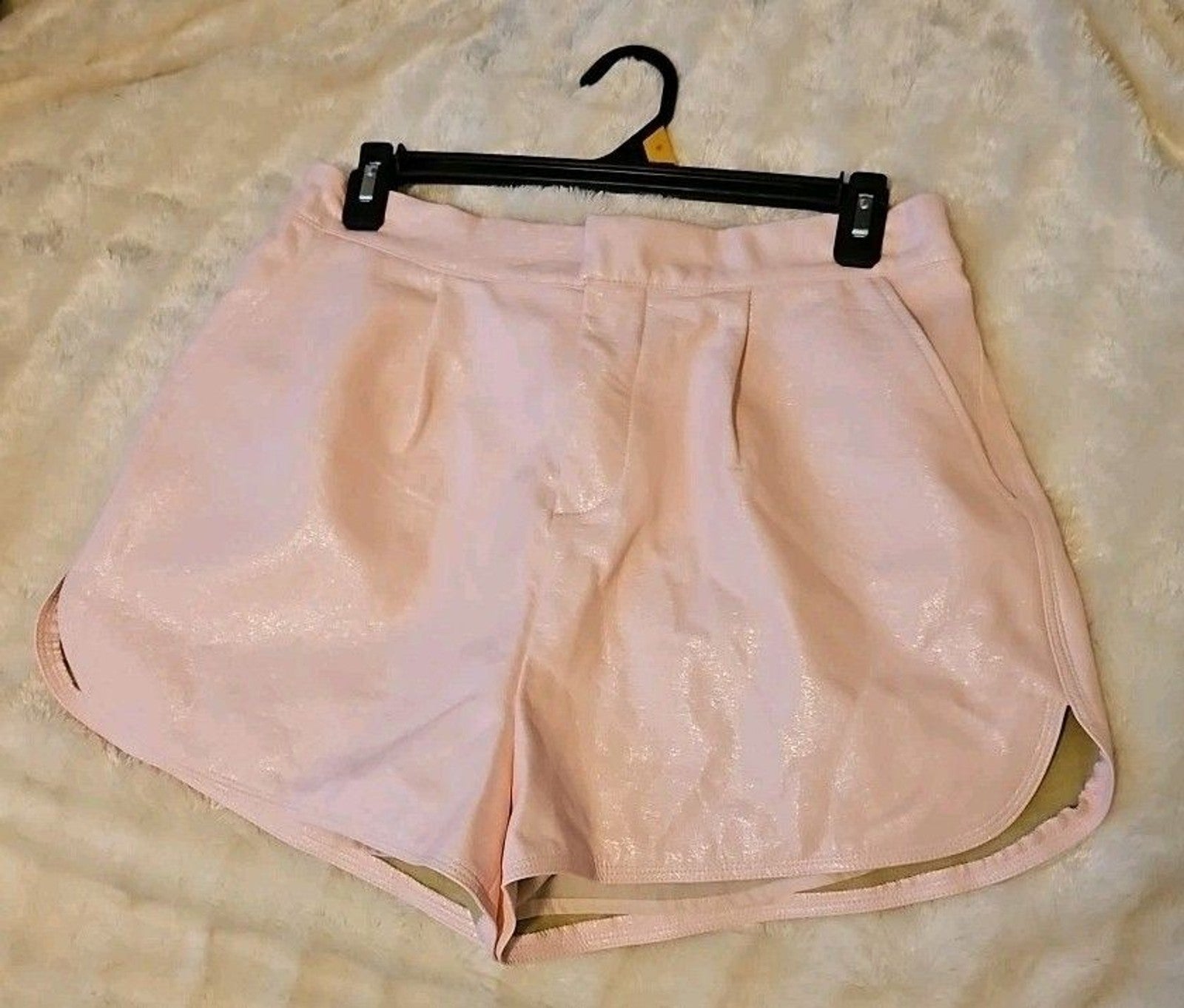 Grey Lab Pink Faux Vegan Leather Sz M Elastic Back Pocket Shorts Fully Lined