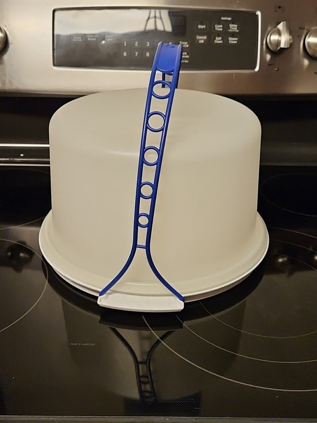 Vintage Tupperware 10" Cake Carrier White Speckled Base 684 Lid 683 Blue Handle