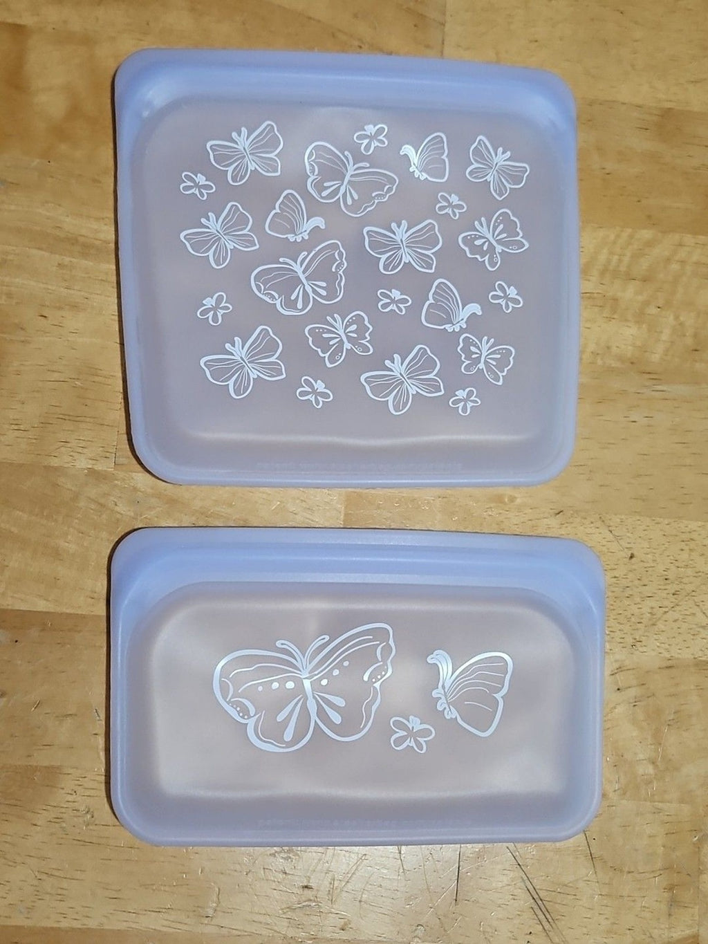 Set Of 2 Stasher Frosted Butterfly Bags Reusable Silicone Storage BPA-Free