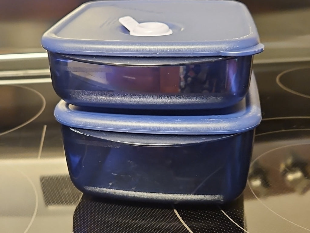 Set of 2 Tupperware Vent N Serve Medium Shallow / Medium Container Indigo Blue