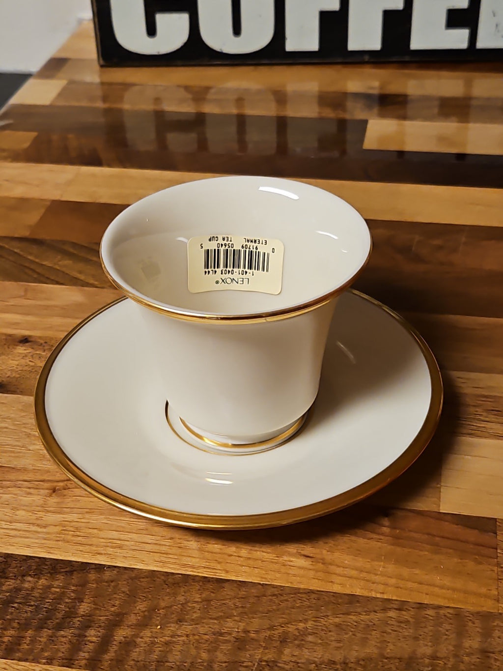Vintage Lenox Eternal Dimension Cup Saucer Set Ivory Gold Rim NWT