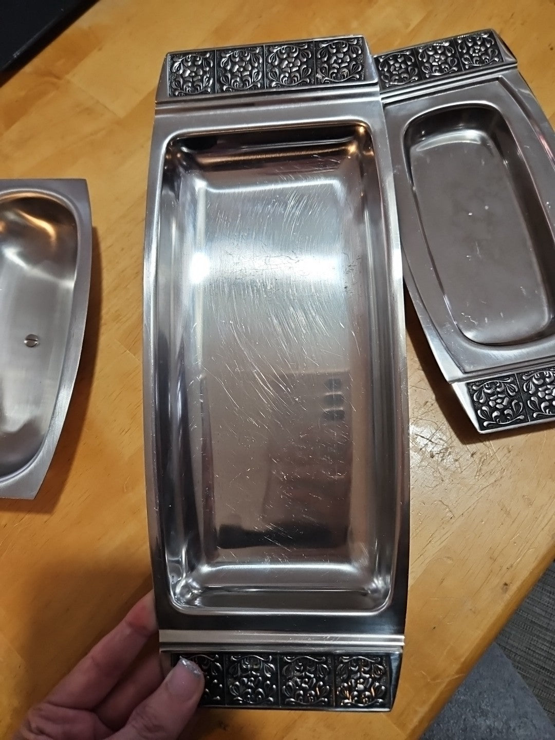 Stanley Roberts Velvet Pattern Stainless Steel Butter Dish & Condiment Platter