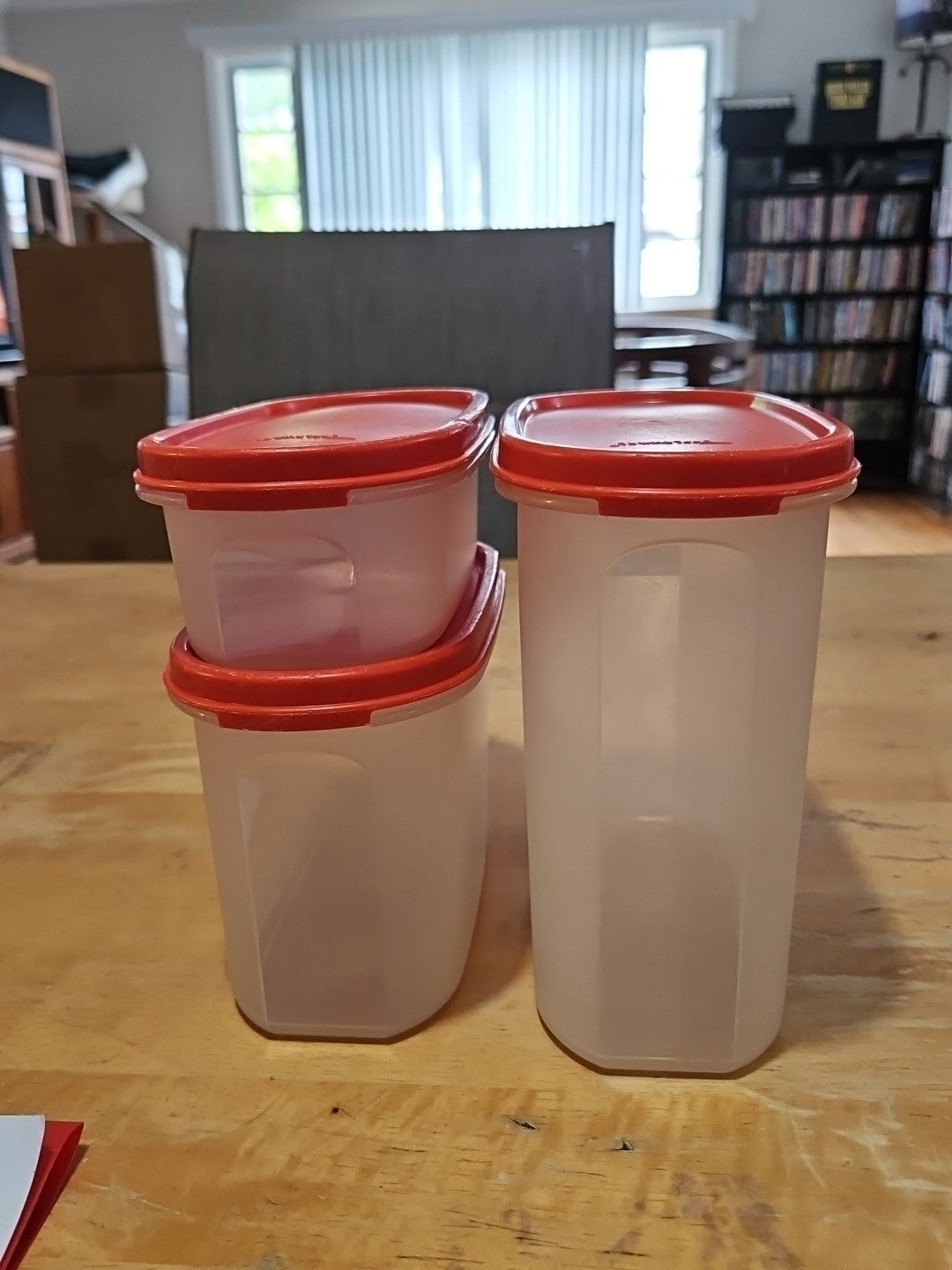 Set of 3 Vintage Tupperware Modular Mates  1613, 1612, 1611 Sz 1,2 & 3 W Red Lid