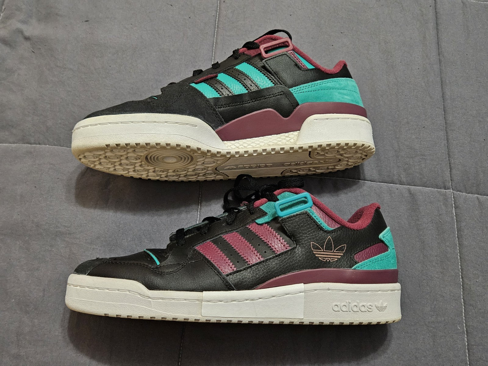 Adidas Forum Exhibit Low Black Victory Crimson Glory Green Sneakers Sz 10.5