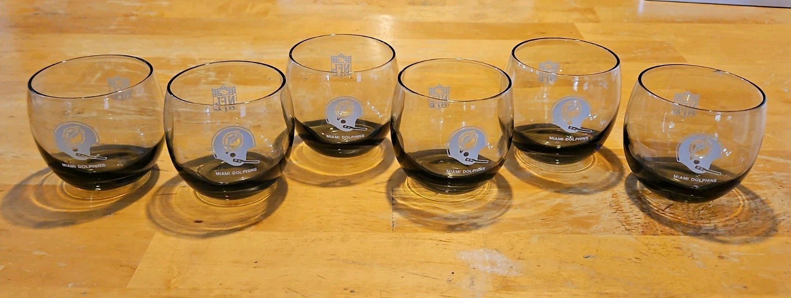 Set Of 6 NFL Miami Dolphins Rolly Polly Rocks Glasses Smoke Color 3.5" X 3"