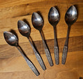 Lot Of 5 Vintage CustomCraft Stainless Steel Spoons CUS10 Rose Design Teaspoons