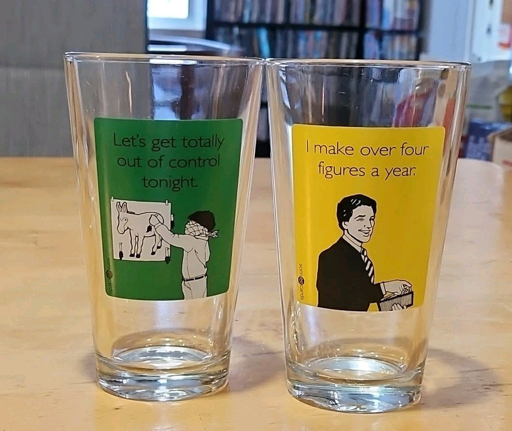 Set Of 4 Vintage Somee Cards Humorous Beer Pint Highball Glasses