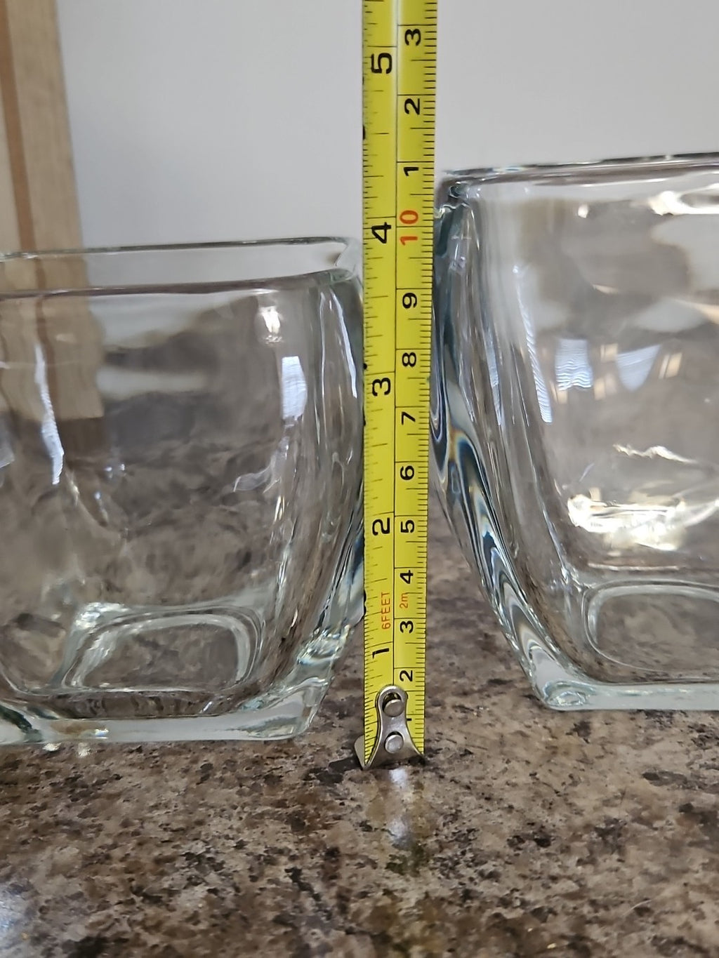 Set Of 3 Clear Glass Curved Tapered Square Candle Holders 3.75" & 4.5"
