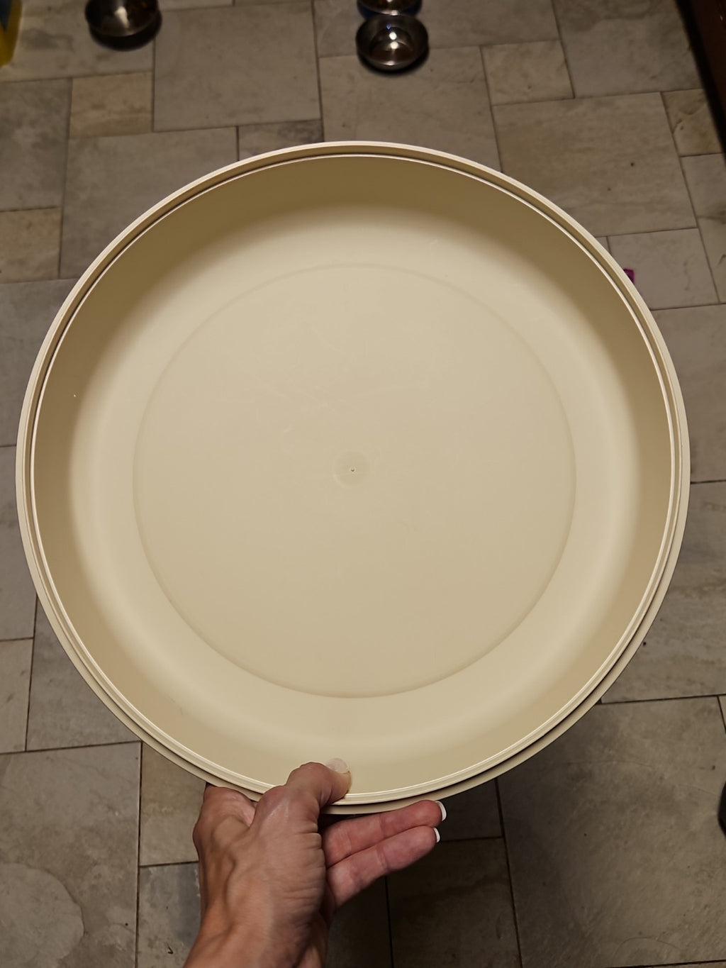 Tupperware Divided Serving Tray 1665-3 Almond With Lid & Dip Bowl 2 pc set