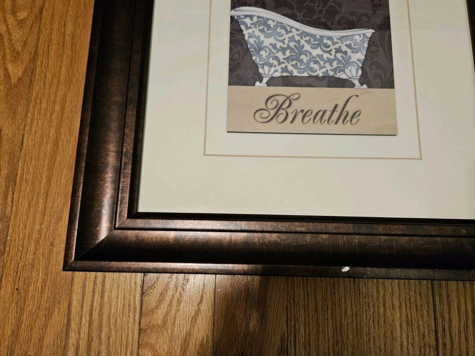 Blue & White Fleur De Lis French Bathtub Breathe Print Matted & Framed 15"x15"