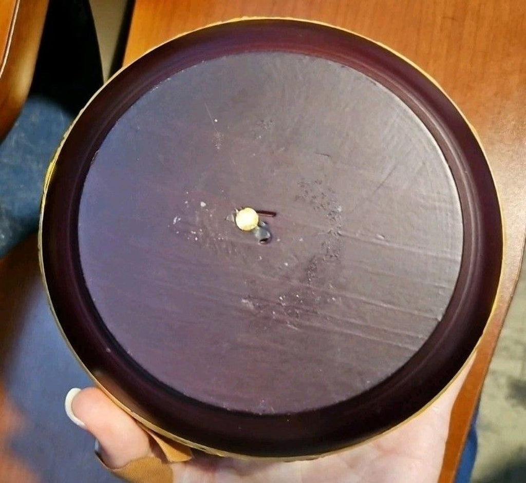 Handmade Straw Marquetry Wooden Trinket Bowl W/ Lid Village Scenery 6” Round