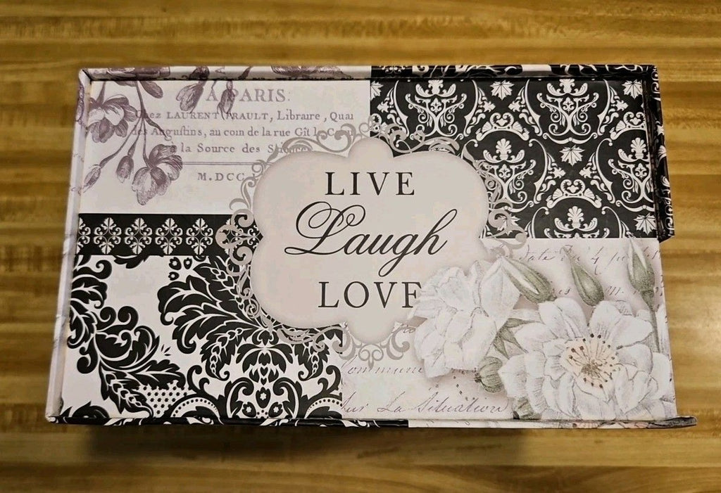 Elegant Storage Box Grey & Black Paris Art Nouveau Live Laugh Love 9"x9"x5"