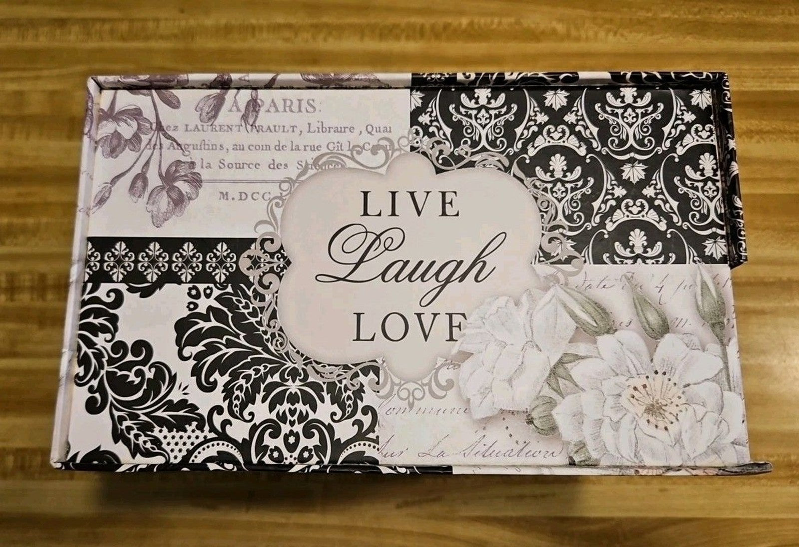 Elegant Storage Box Grey & Black Paris Art Nouveau Live Laugh Love 9"x9"x5"