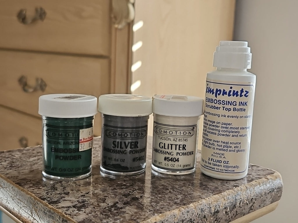 Lot Of 3 New Comotion Embossing Powders .6 oz - Silver, Green & Glitter Plus Ink