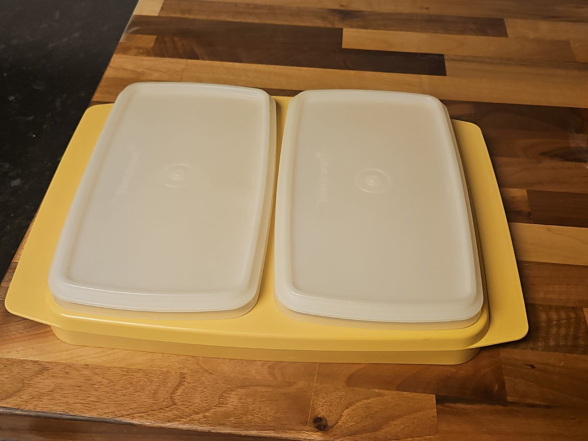 5-pc set Vintage Tupperware Harvest Gold Carrier #815 W/ Sheer Deli Keepers #816
