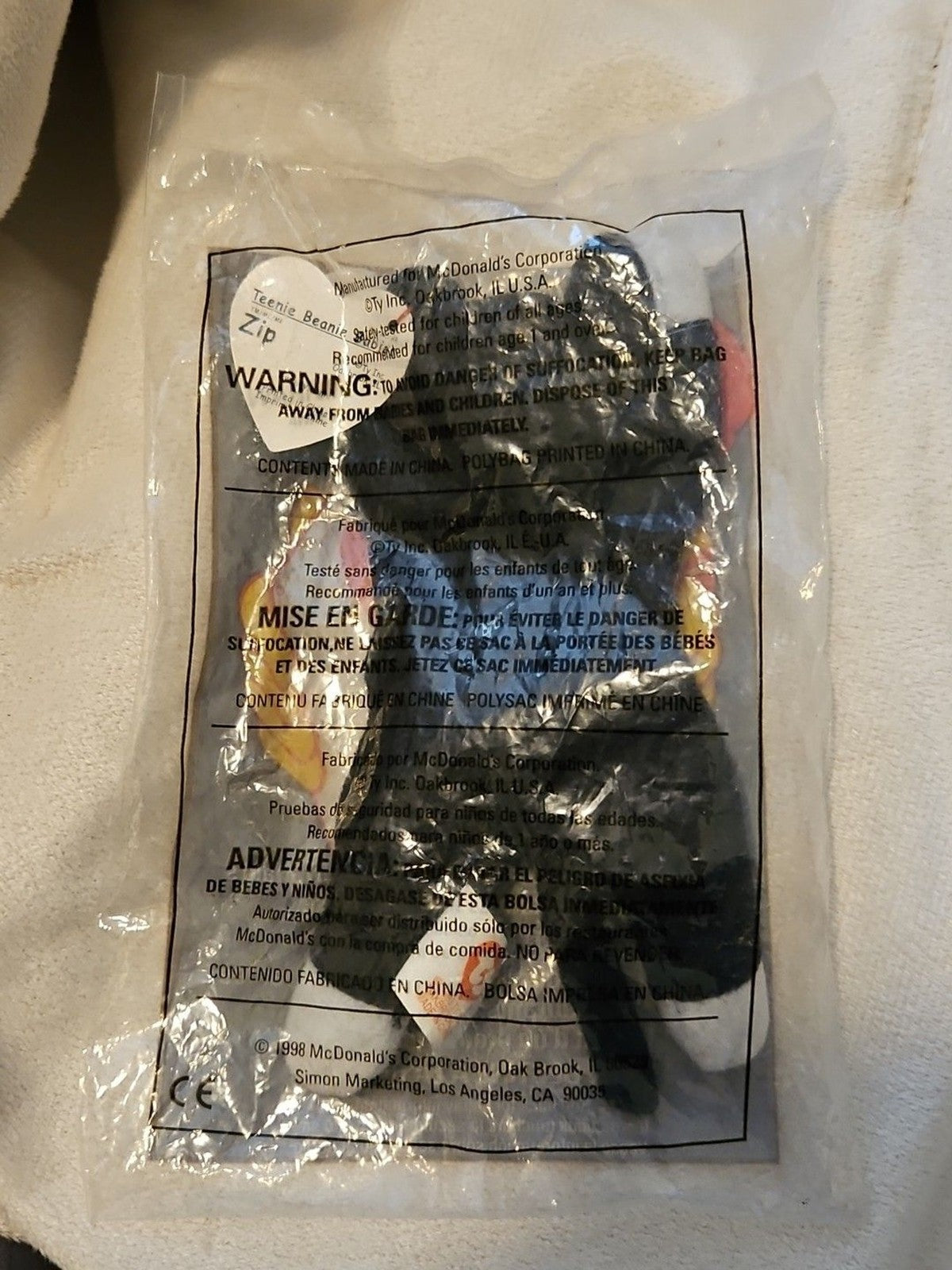 Vintage 1998 (Rare '93 Tag Error) Ty McDonald's Teenie Beanie Baby #10 Zip