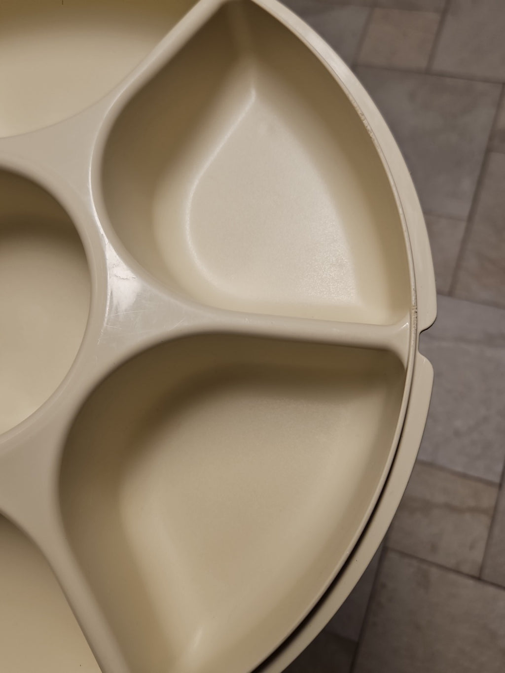 Tupperware Divided Serving Tray 1665-3 Almond With Lid & Dip Bowl 2 pc set