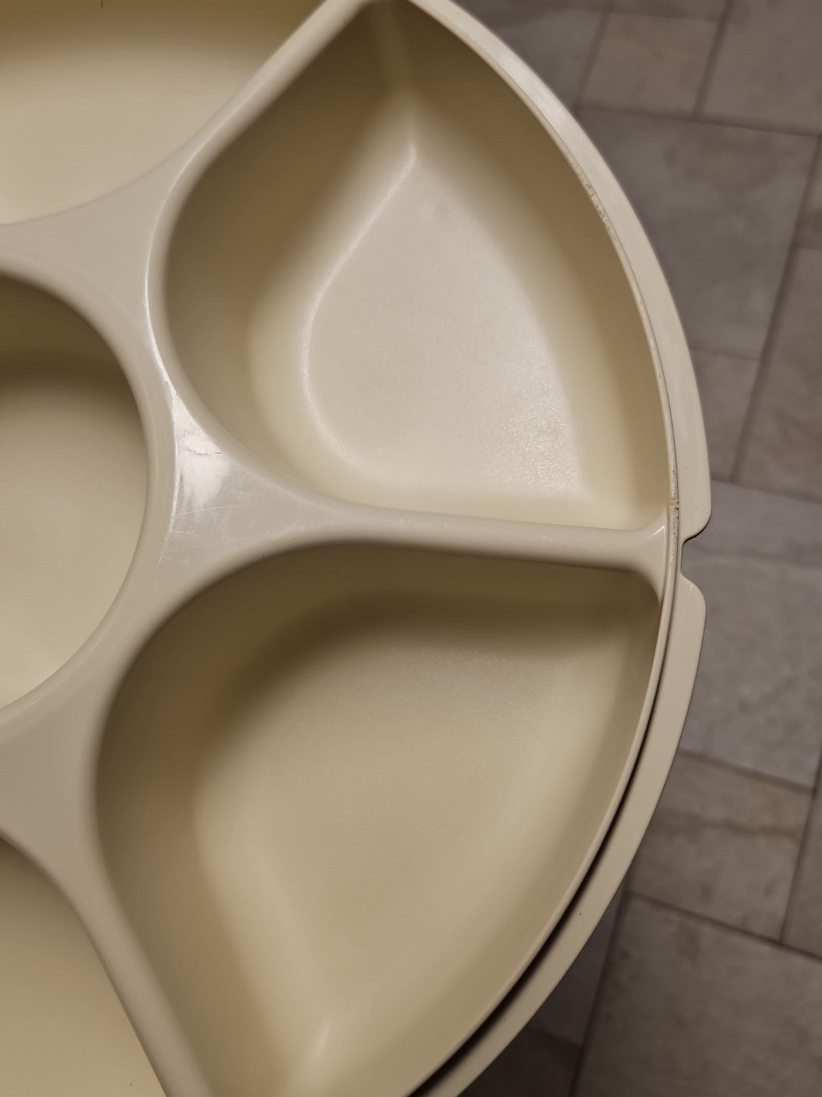 Tupperware Divided Serving Tray 1665-3 Almond With Lid & Dip Bowl 2 pc set