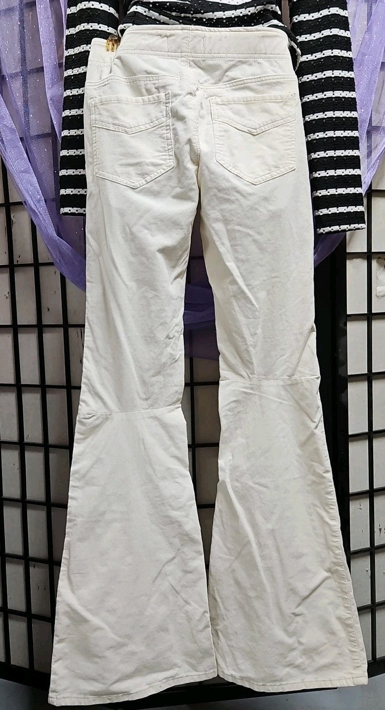NWT Free People White Corduroy Bell Bottom Flare Jeans Pants Side Zip Sz 27