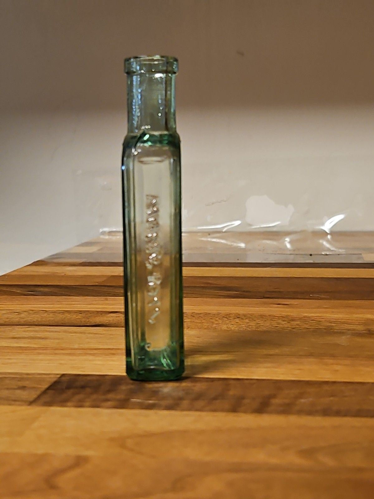 Antique 1890's Clear Blown Glass Home Oil Bottle Green Tint Sample Size 4.25"