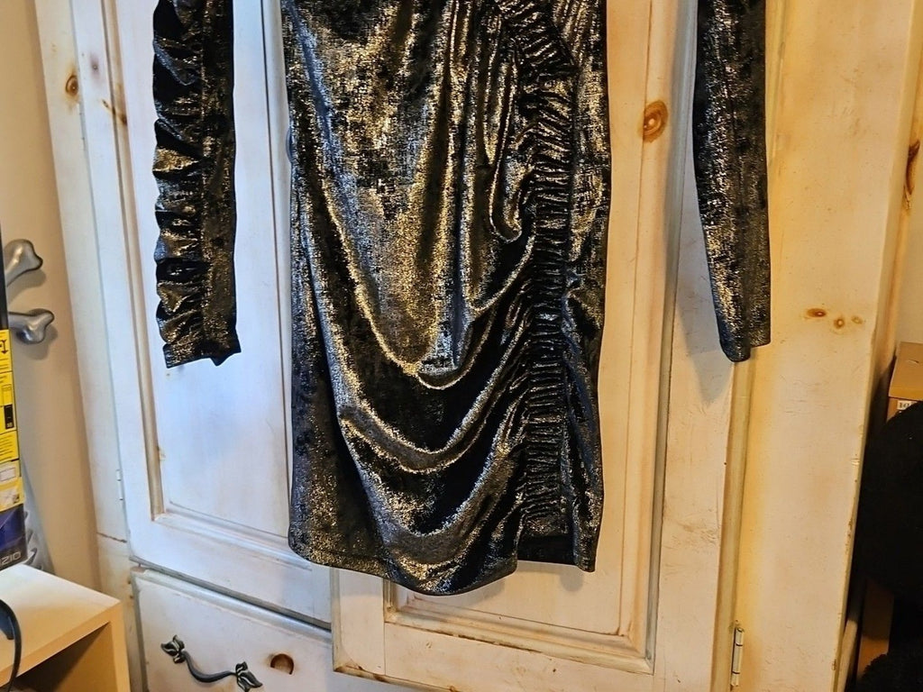 Ronny Kobo Womens Yarden Black & Gold Metallic Velvet Ruched Mini Dress XS